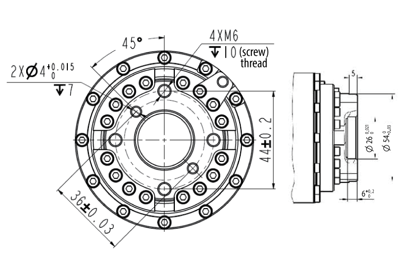 DIMENSION CHART OF ROBOT END-MOUNTED VBR6S-1